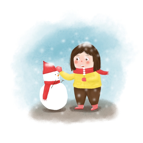 下雪天小女孩和雪人小雪节气人物素材