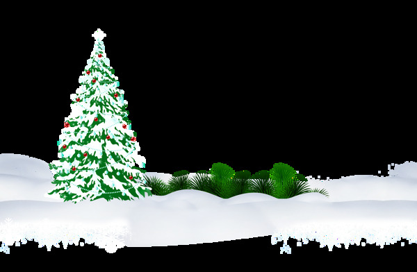 绿色圣诞树雪景png元素