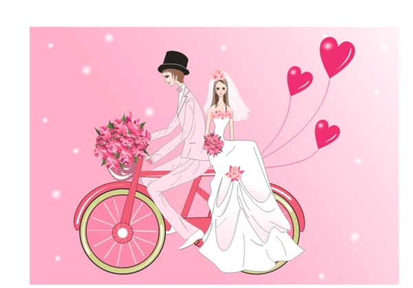 卡通婚礼新人自行车图片