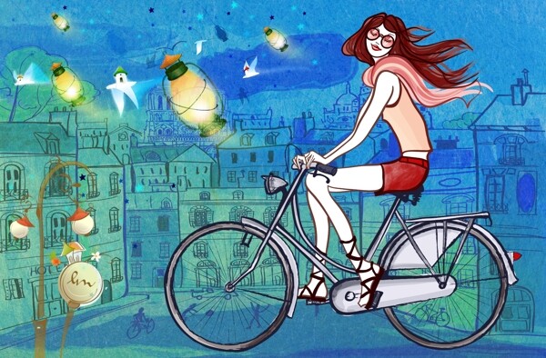 脚踏车女孩海报设计PSD模板