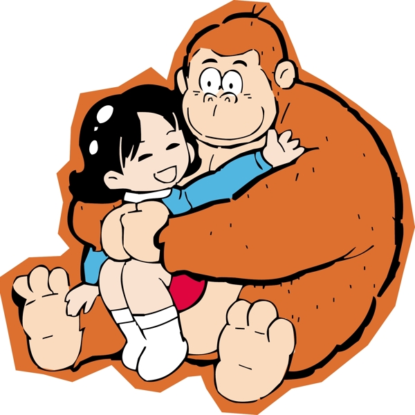抱着猩猩的小女孩插图