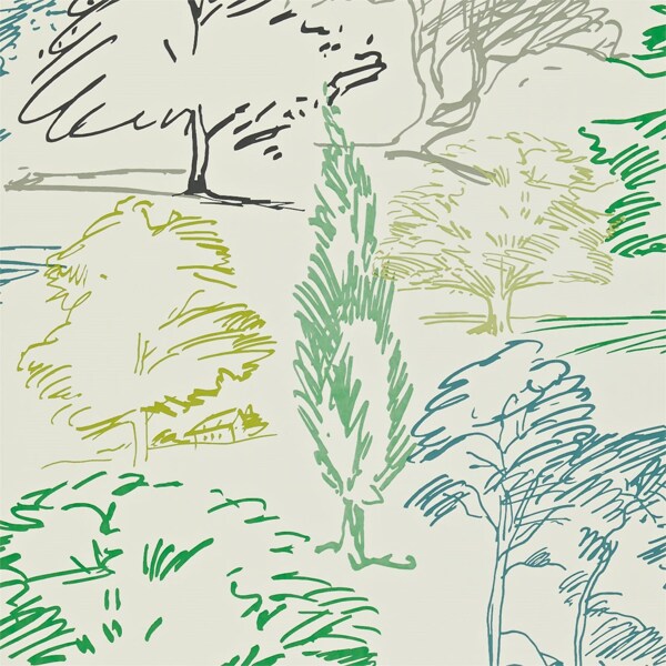 彩色手绘涂鸦树木壁纸素材