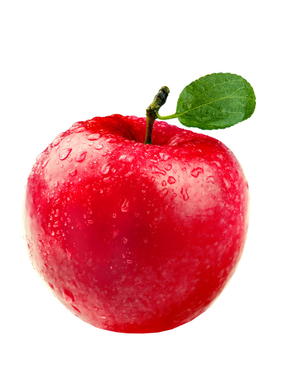 叶和水红苹果滴纯白色隔离