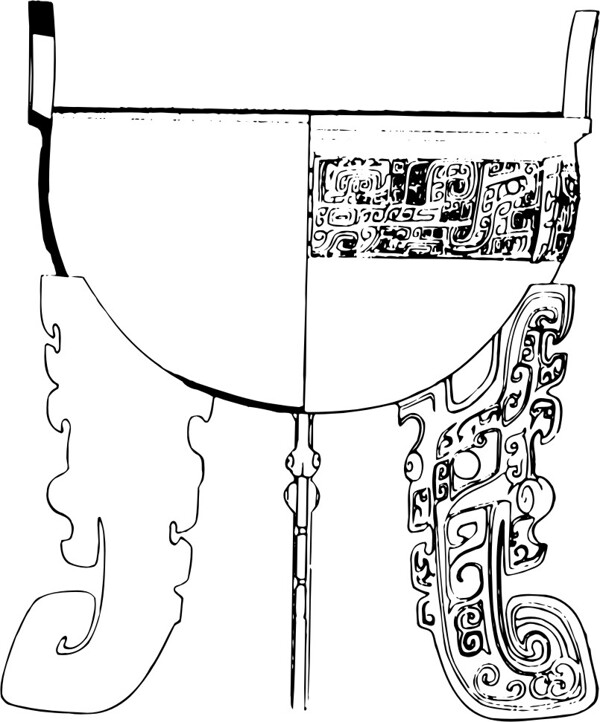 印花矢量图古代雕刻鼎黑白色民族免费素材