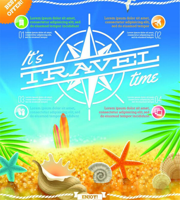 暑假旅游海报矢量图片模板下载