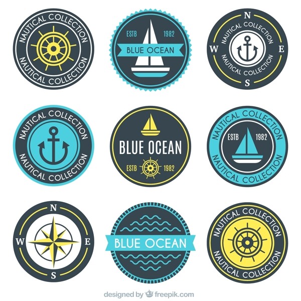 9款蓝色航海徽章矢量素材