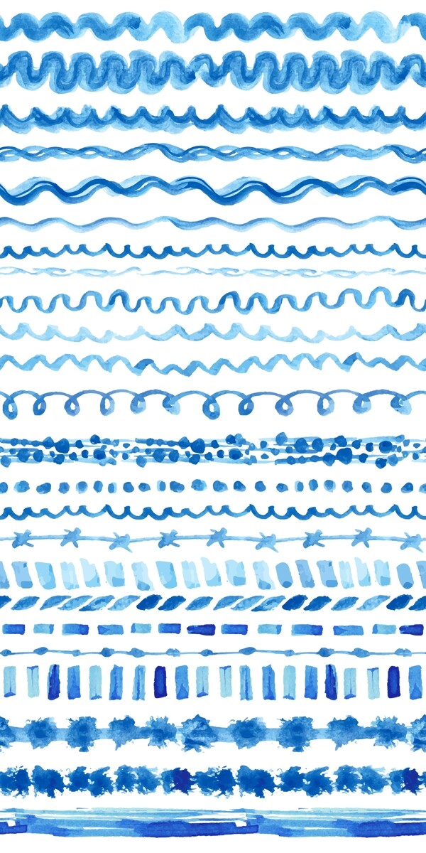 简约蓝色水彩手绘图案矢量