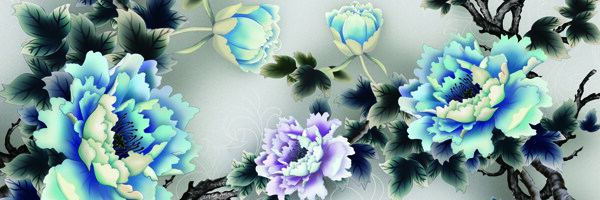 国画蓝色花朵装饰画