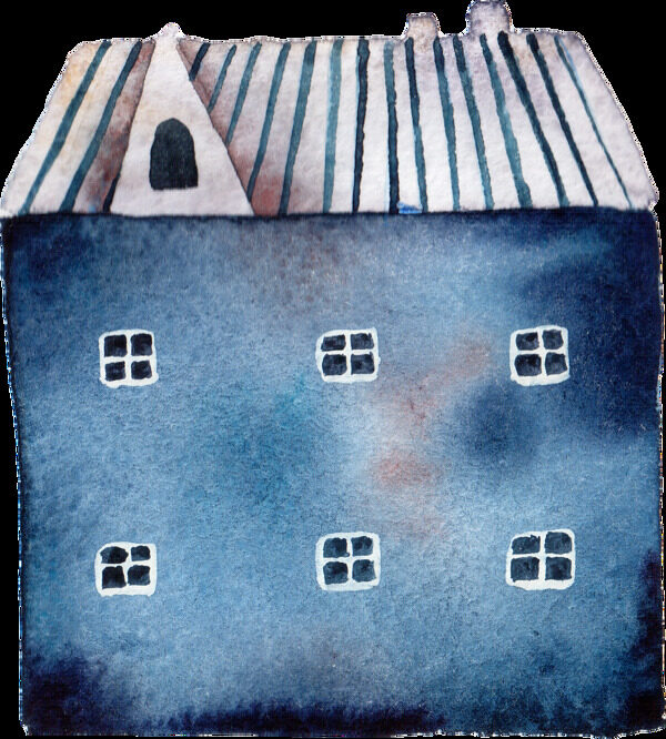 手绘蓝色房子PNG透明素材
