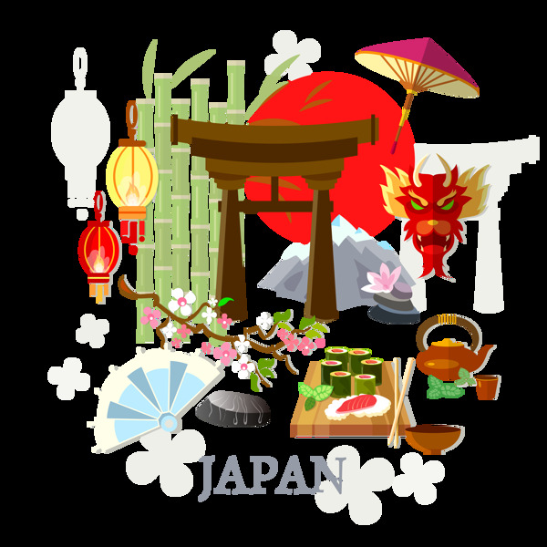 清新彩色手绘寿司日本旅游装饰元素