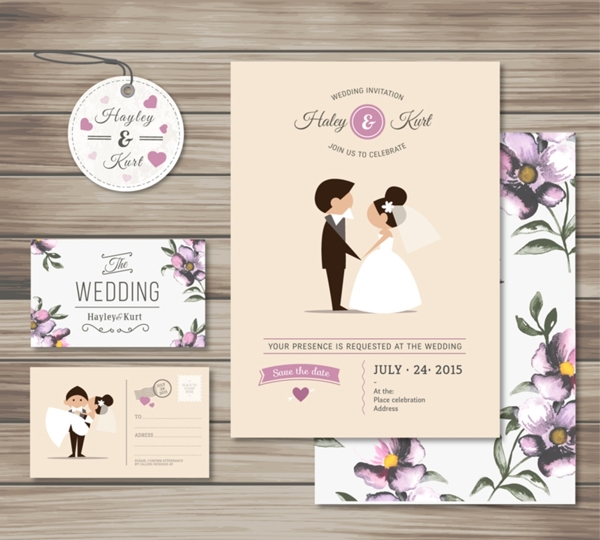 紫色婚礼卡片矢量素材
