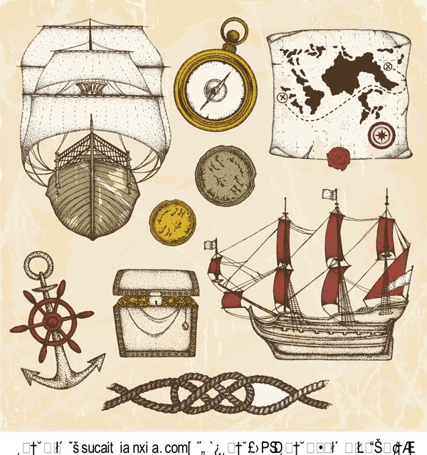 古代航海相关元素矢量素材