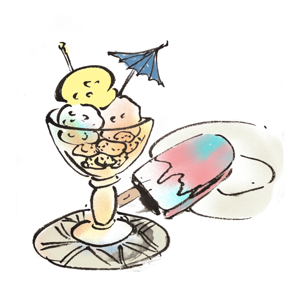 冰淇淋奶油手绘插画