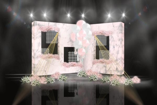 粉色纹理立体结构气球网格创意婚礼效果图