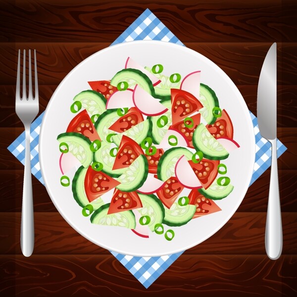 时尚美味的水果蔬菜沙拉插画
