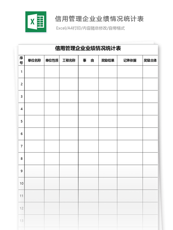 信用管理企业业绩情况统计表excel表格