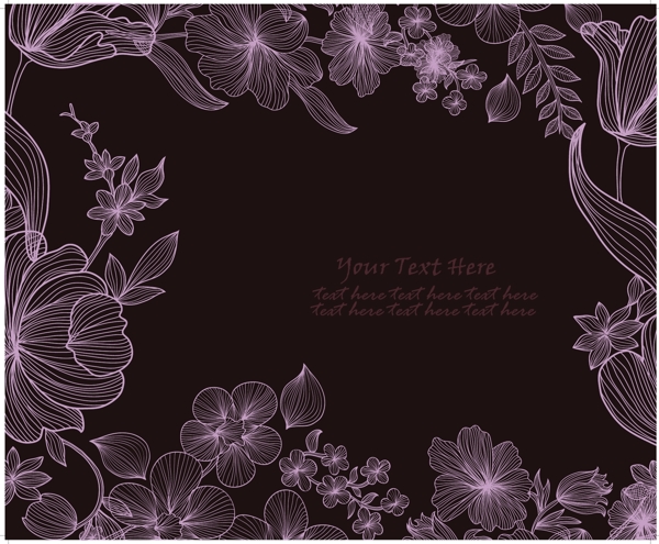 手绘线条花纹花朵古典花纹图片