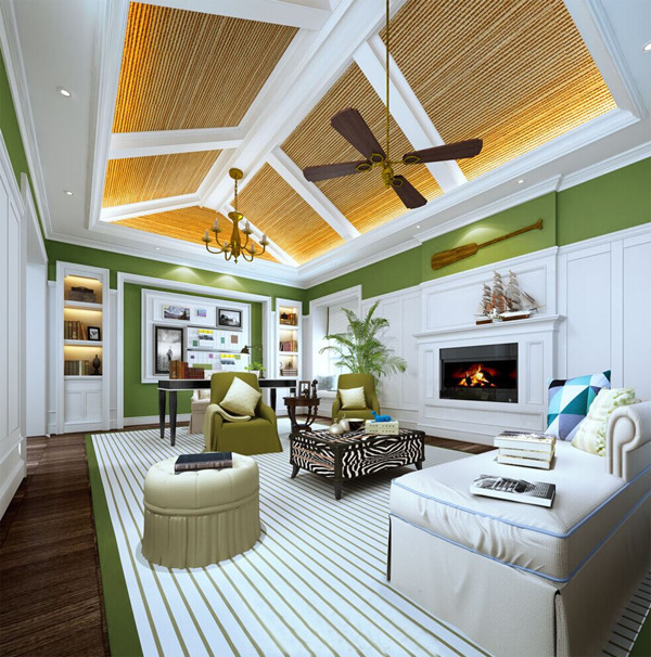 现代时尚客厅白色条纹地板室内装修效果图