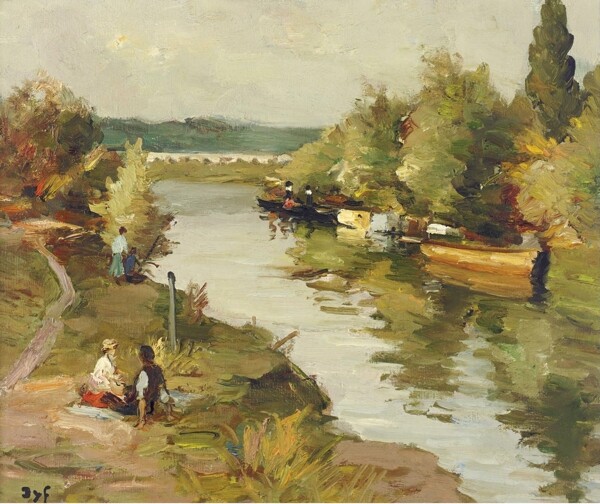 MarcelDyfLoversontheRiverBank1955画家风景画静物油画建筑油画装饰画