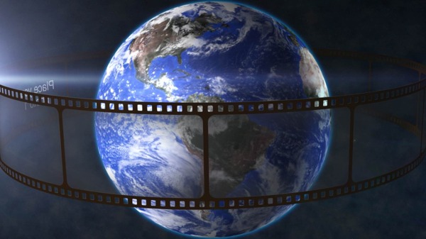 电影胶片绕着地球360度循环旋转的ae模板