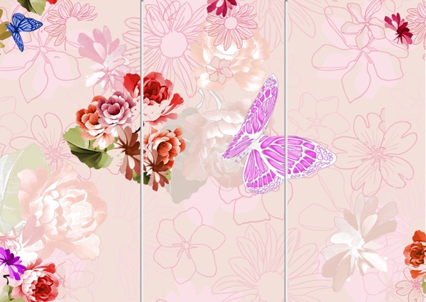 现代简约粉色花朵清新淡雅背景墙