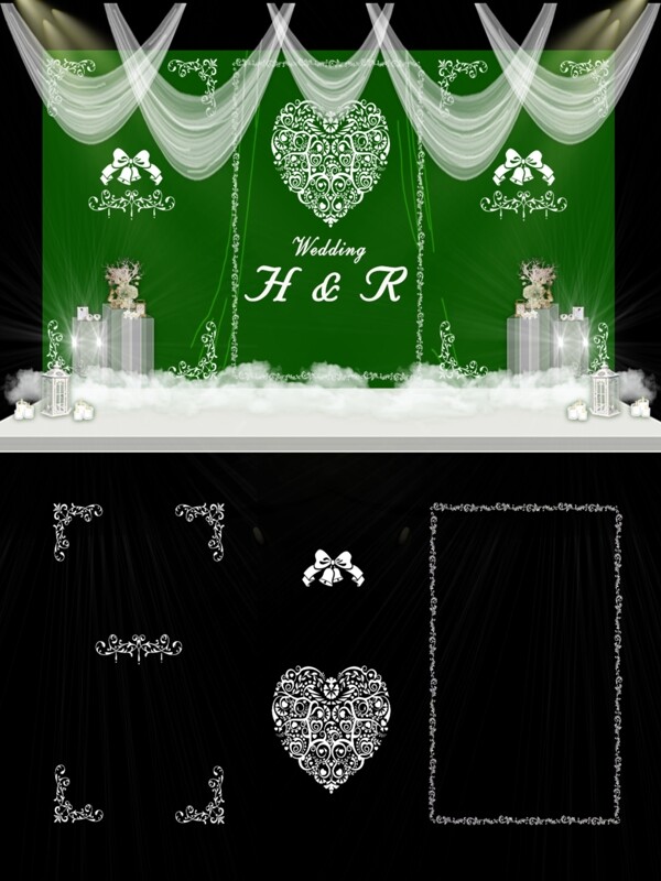 绿色欧式花纹高雅婚礼效果图设计