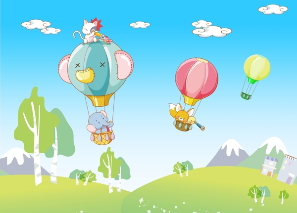 可爱卡通动物气球背景