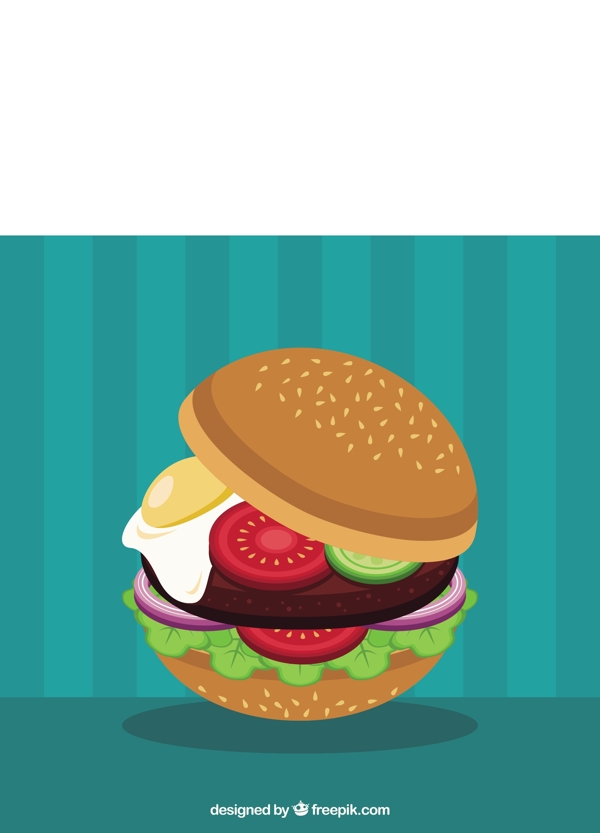 美味的汉堡插图蓝色条纹背景
