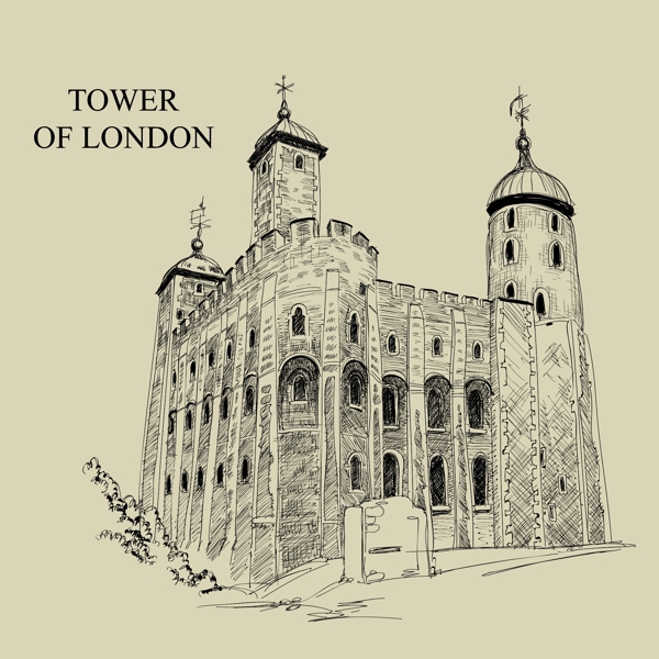 复古手绘建筑伦敦塔