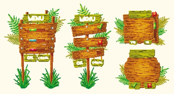 集矢量卡通的木制招牌的各种形式