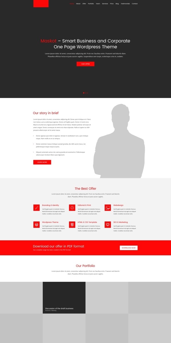 智能商务网站红色主题单页页面PSD模板