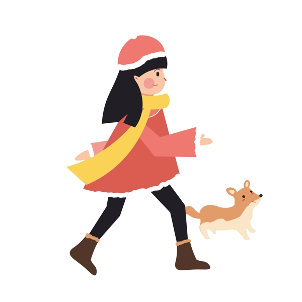 散步的小女孩和她的小狗可商用元素