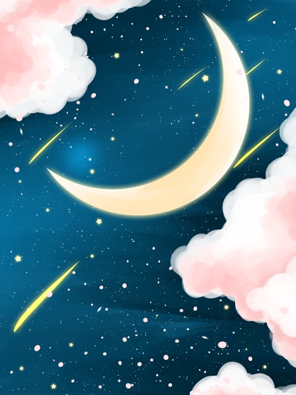 手绘星空流星月亮晚安背景设计