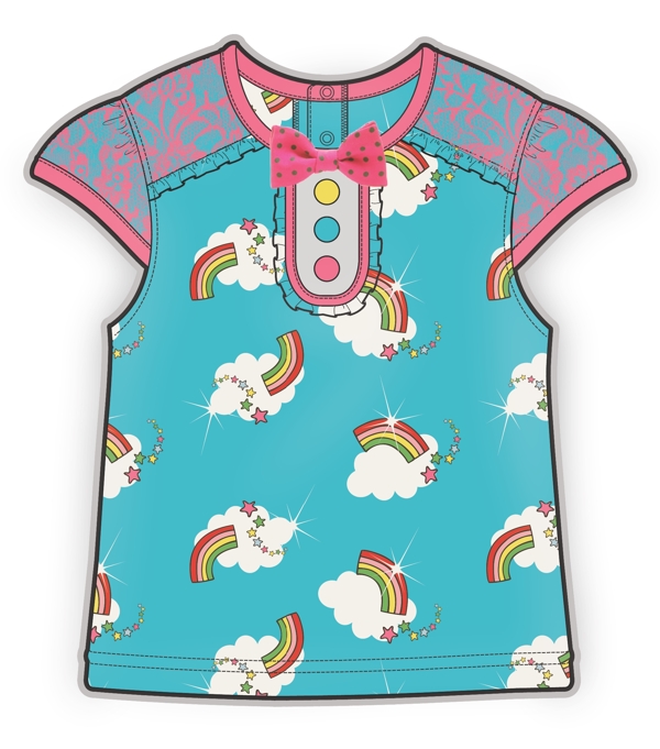 彩虹短袖女孩服装设计彩色原稿矢量素材