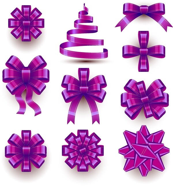 10款精真紫色丝带蝴蝶结矢量素材