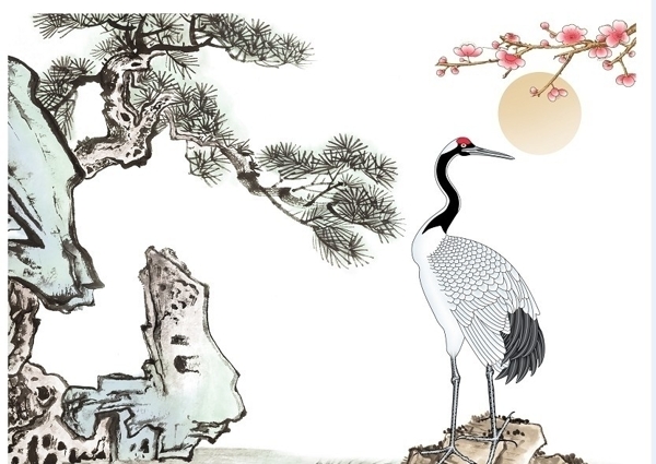 PS绘制中国画松树仙鹤图图片
