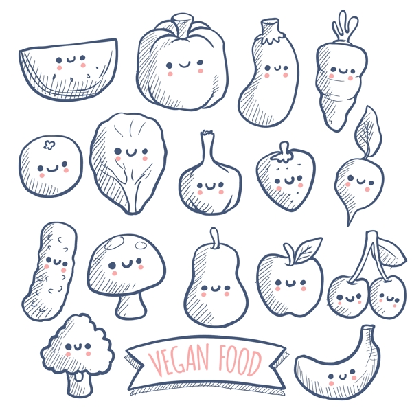 手绘卡通蔬菜图标插画