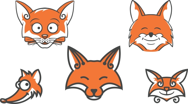 5款卡通狐狸头像设计矢量素材