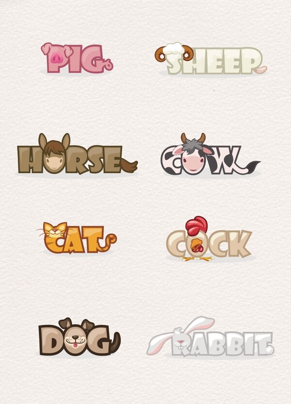 卡通动物单词设计图片
