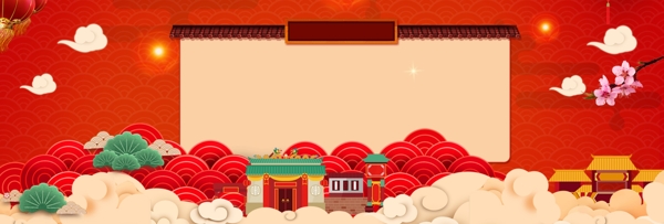 中国年新年复古传统banner背景