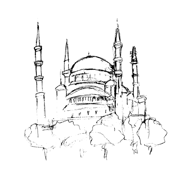 清真寺塔楼黑色素描