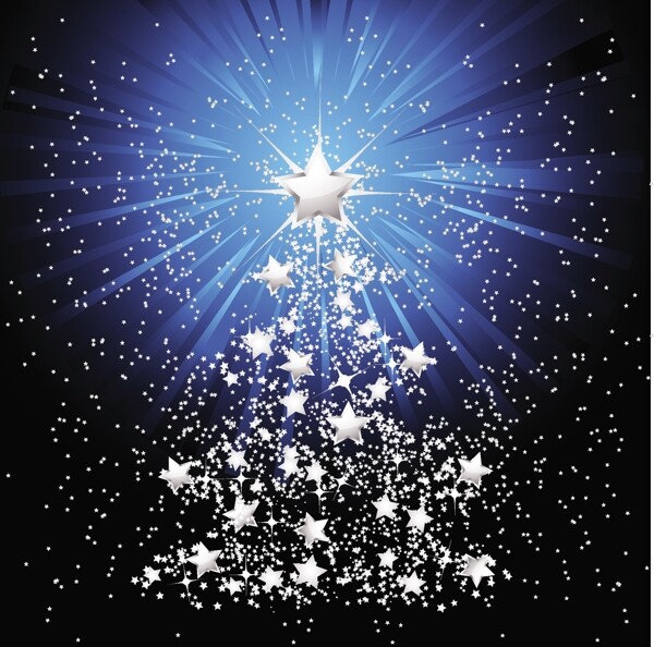 矢量星光放射背景圣诞树