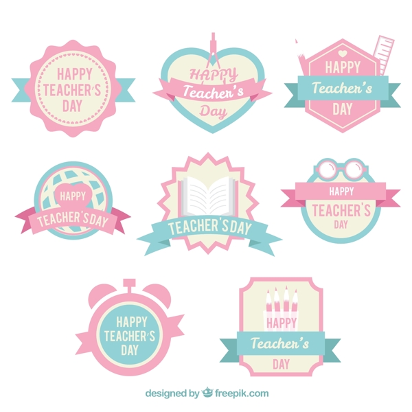 8款粉色教师节标签矢量素材