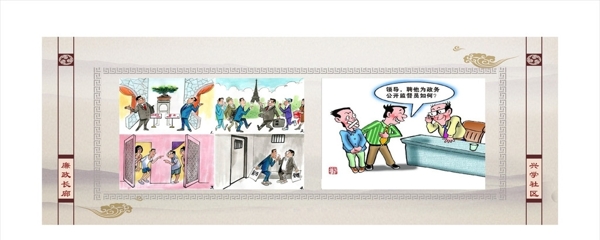 中国风廉政文化长廊漫画展板