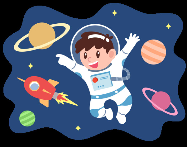 宇航员儿童插画卡通背景素材图片
