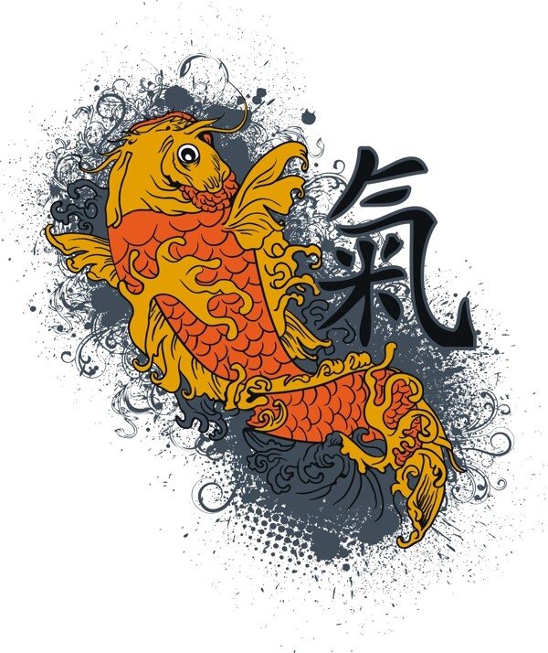 日本锦鲤鱼的T恤设计矢量
