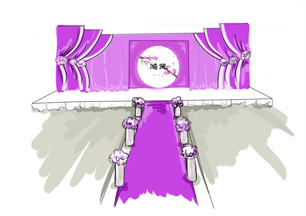 紫色婚礼手绘图图片