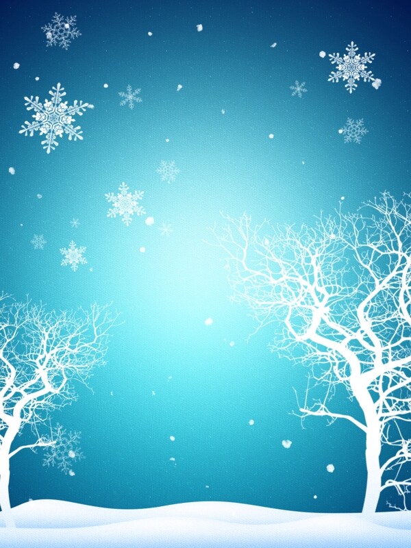 纯原创小清新蓝色冬天雪花雪景背景