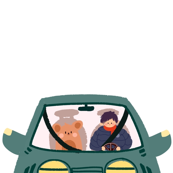 交通安全日卡通开车的女孩和小熊