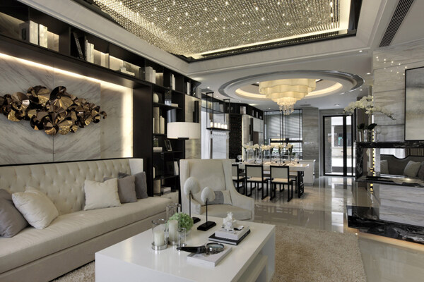 现代白色长沙发客厅室内装修效果图